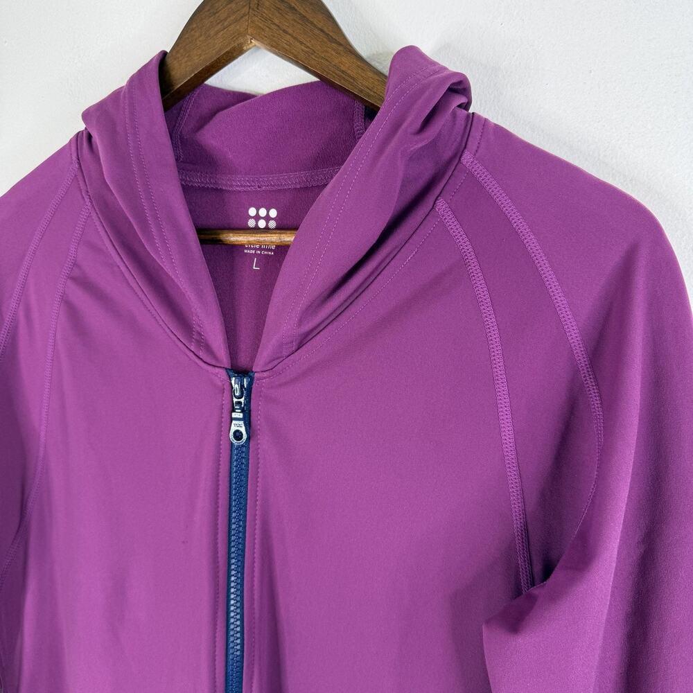 Title Nine Dress Large Purple Hooded Fleece Shift Long Sleeve Zip Womens